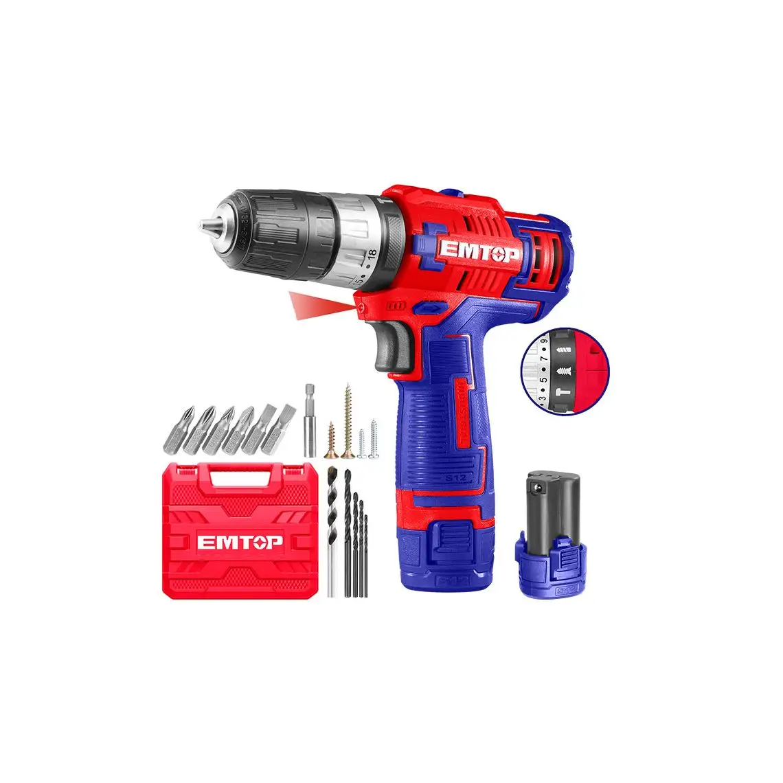 Impact drill driver Li-Ion 12 V, 2 batteries Emtop-ECIDL12622